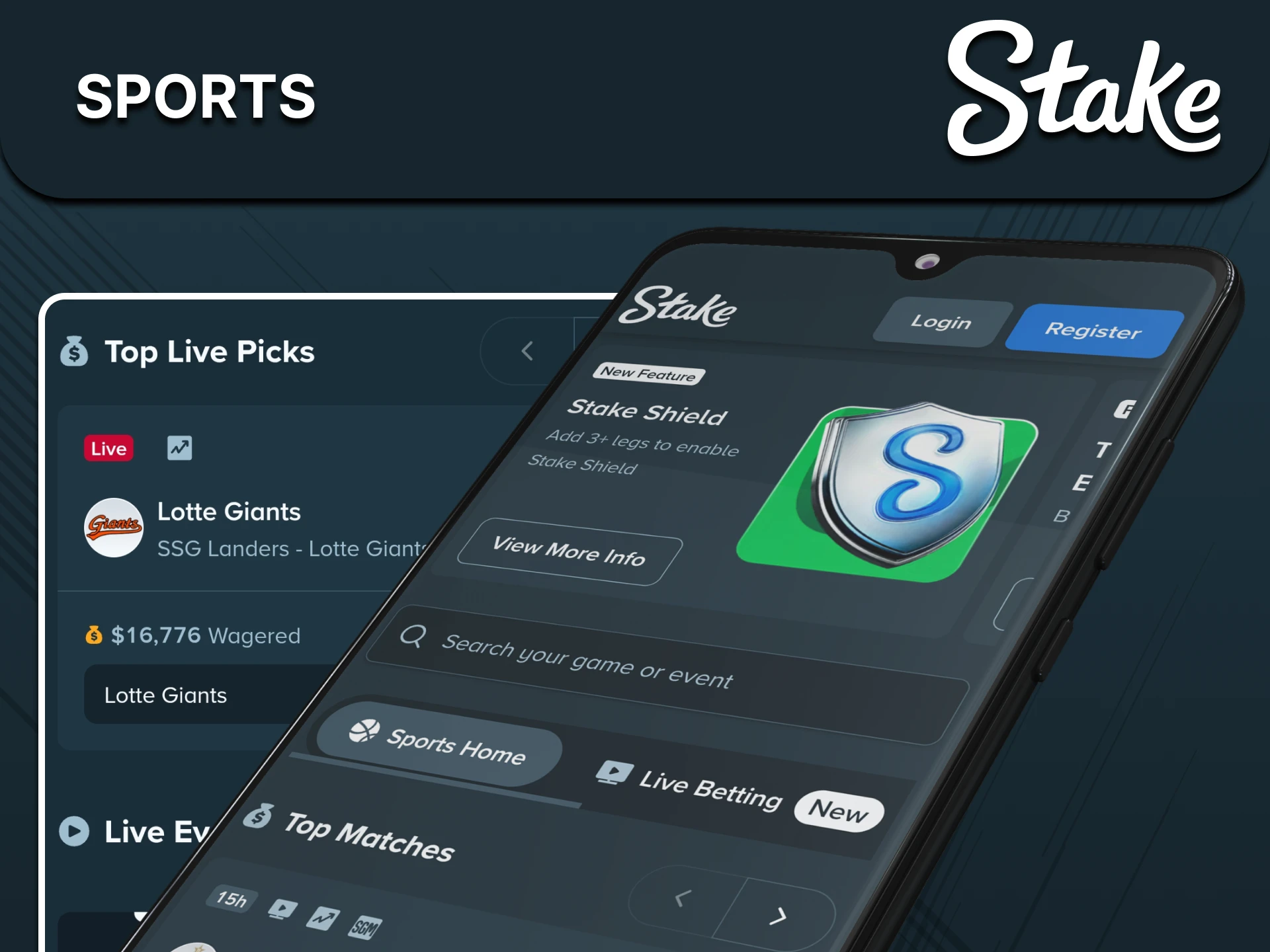 Go to the sports section for betting in the Stake application.