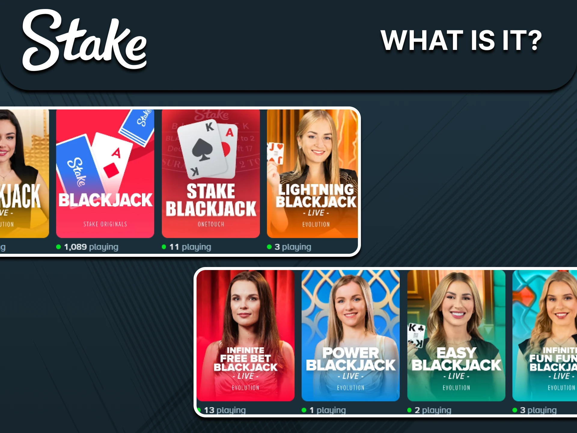 We'll tell you about the Blackjack game on the Stake website.