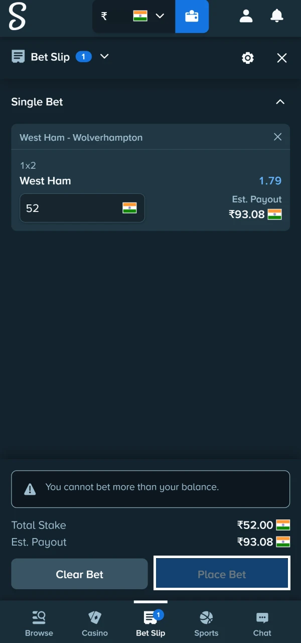 Confirm your sports bet with Stake.