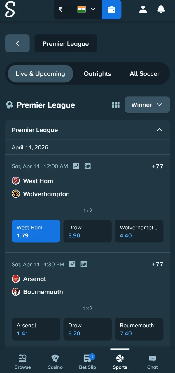 Place a bet on the sporting event of your choice on Stake.