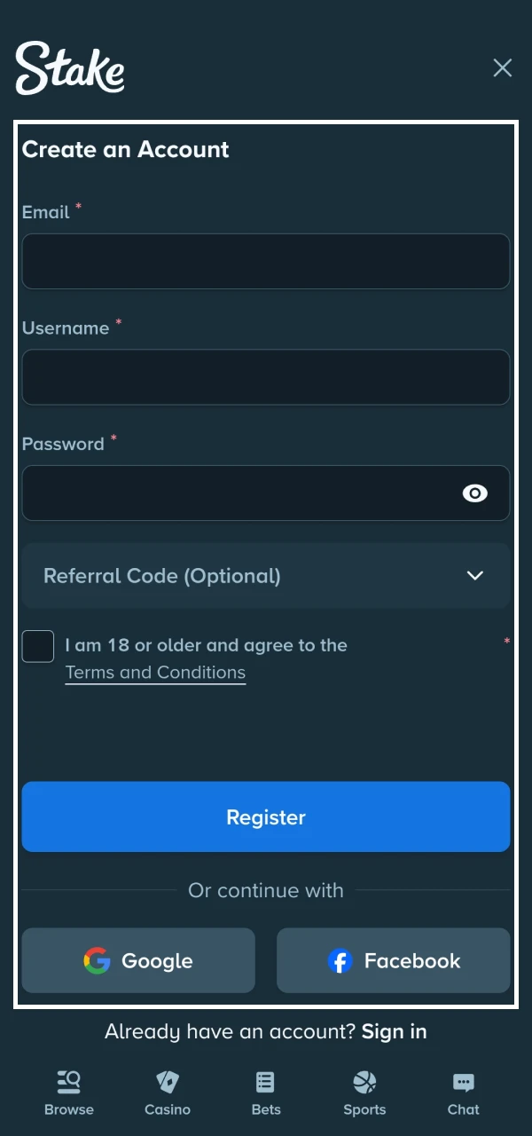 Register on Stake to become a VIP participant.