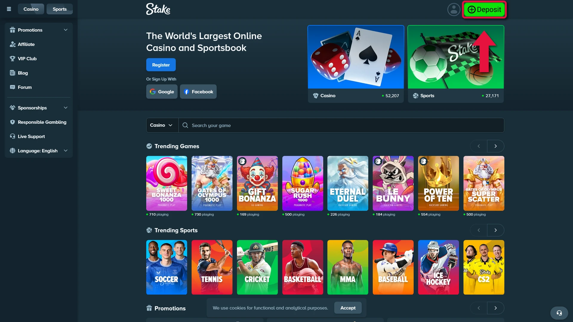 Deposit funds into your Stake balance to unlock football betting opportunities.